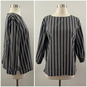 Lafayette 148 Blouse Small Gray Cotton Striped Office Minimalist Modest Luxury